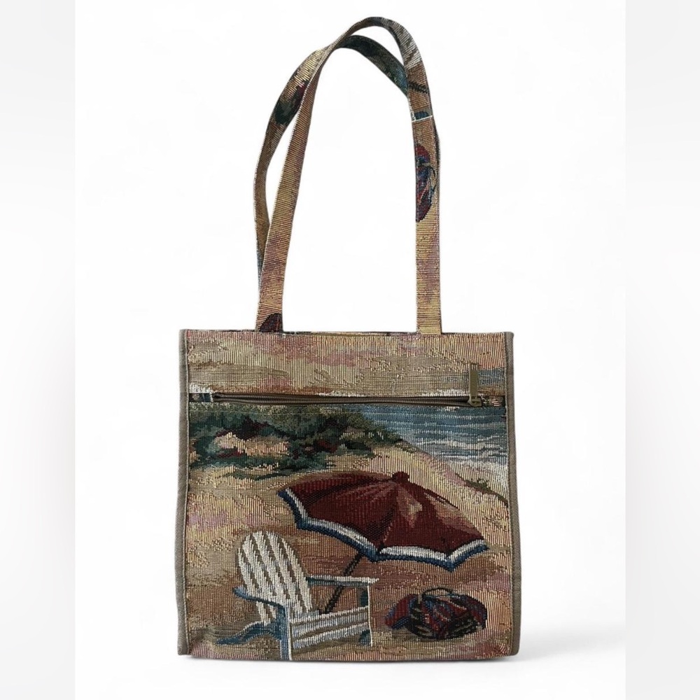 Jade Vintage Beach Scene Tapestry Tote Bag - Multicolor